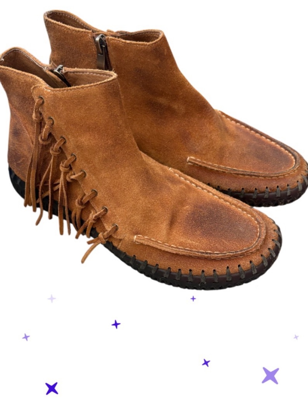 Antelope Fringe Southwestern Boho 
Suede Ankle Boots - Size 40 / US 9